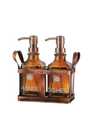 Rame Eskitme Metal Standlı Retro 2 Li Sıvı Sabunluk 500 ml - 1