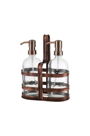 Rame Eskitme Metal Standlı Retro 2 Li Sıvı Sabunluk 500 ml - 2