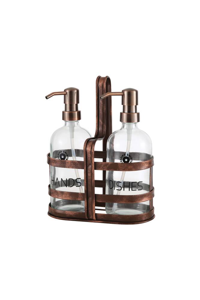 Rame Eskitme Metal Standlı Retro 2 Li Sıvı Sabunluk 500 ml - 2