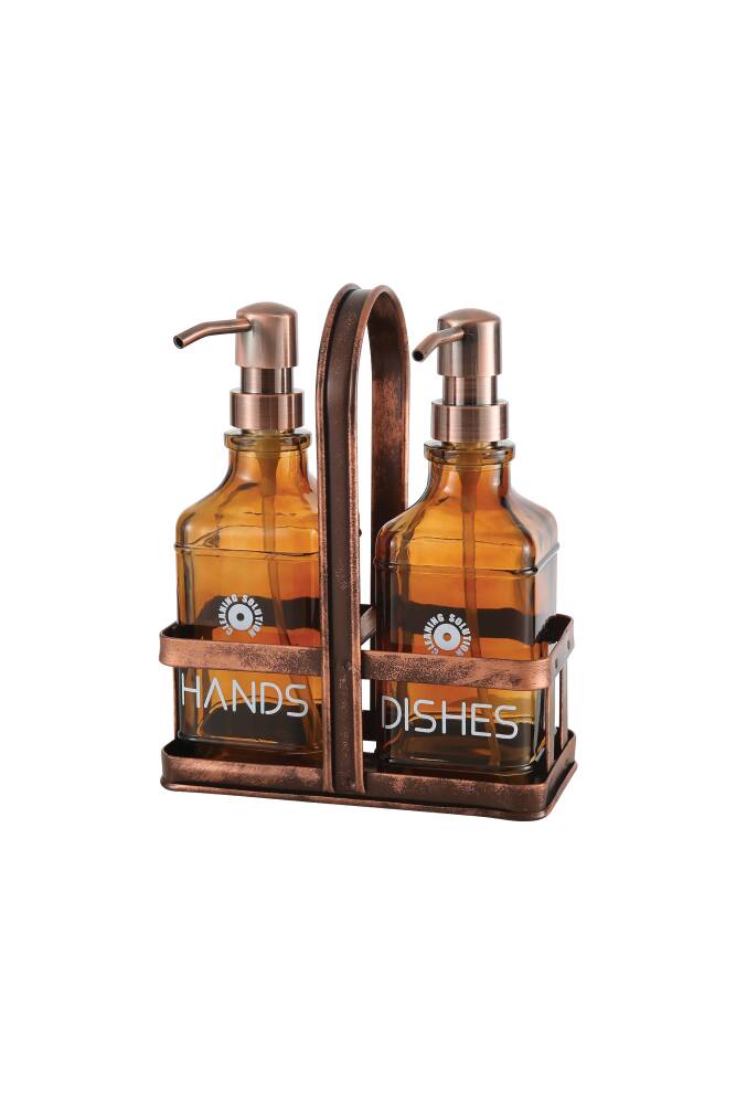 Rame Eskitme Metal Standlı Retro 2 Li Sıvı Sabunluk 500 ml - 2
