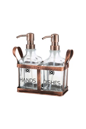 Rame Eskitme Metal Standlı Retro 2 Li Sıvı Sabunluk 500 ml - 2