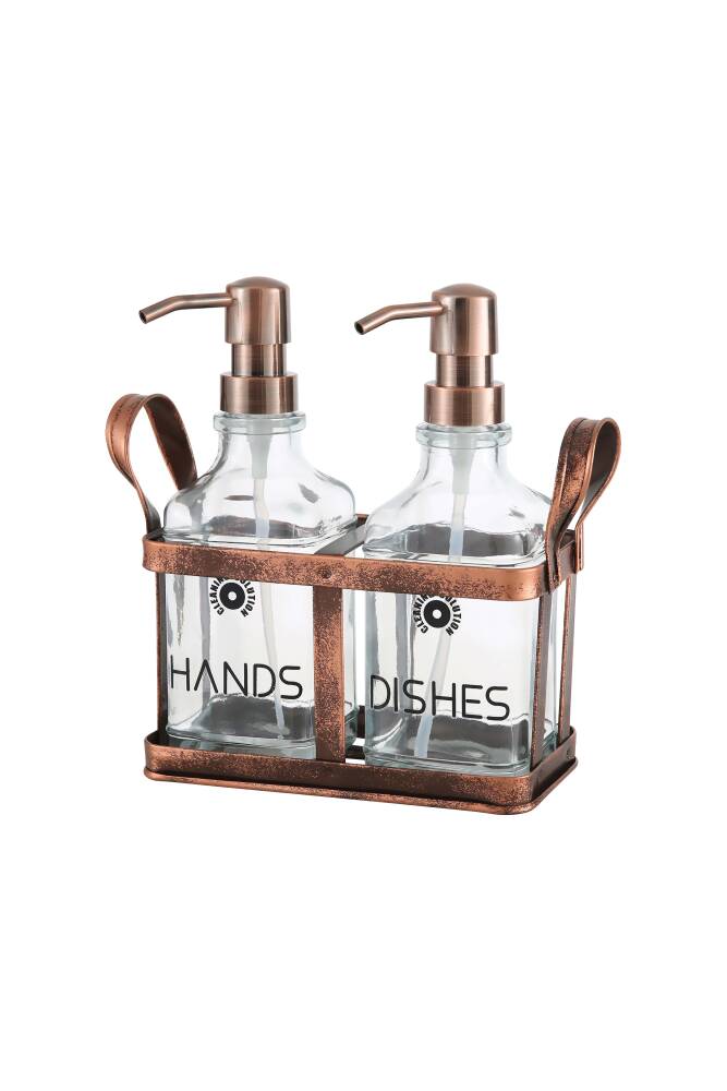 Rame Eskitme Metal Standlı Retro 2 Li Sıvı Sabunluk 500 ml - 1