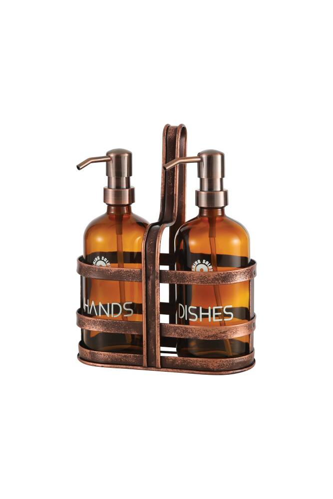 Rame Eskitme Metal Standlı Retro 2 Li Sıvı Sabunluk 500 ml - 2