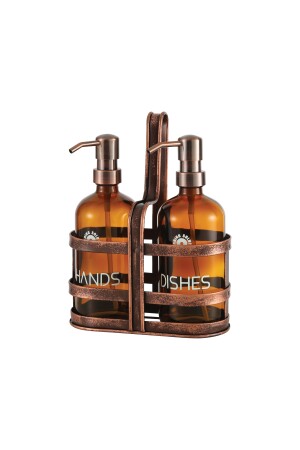 Rame Eskitme Metal Standlı Retro 2 Li Sıvı Sabunluk 500 ml - 1