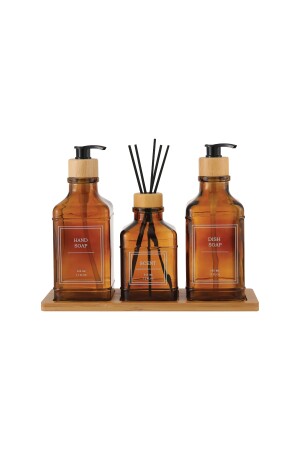 Rogan Amber 3 Lü Bambu Tepsili Sıvı Sabunluk Seti - 2