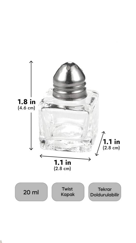 Salty Cam 12`li Tuzluk 20ml Mini Küp Tek Kişilik Tuzluk-karabiberlik Seti Paslanmaz Çelik Kapak - 4