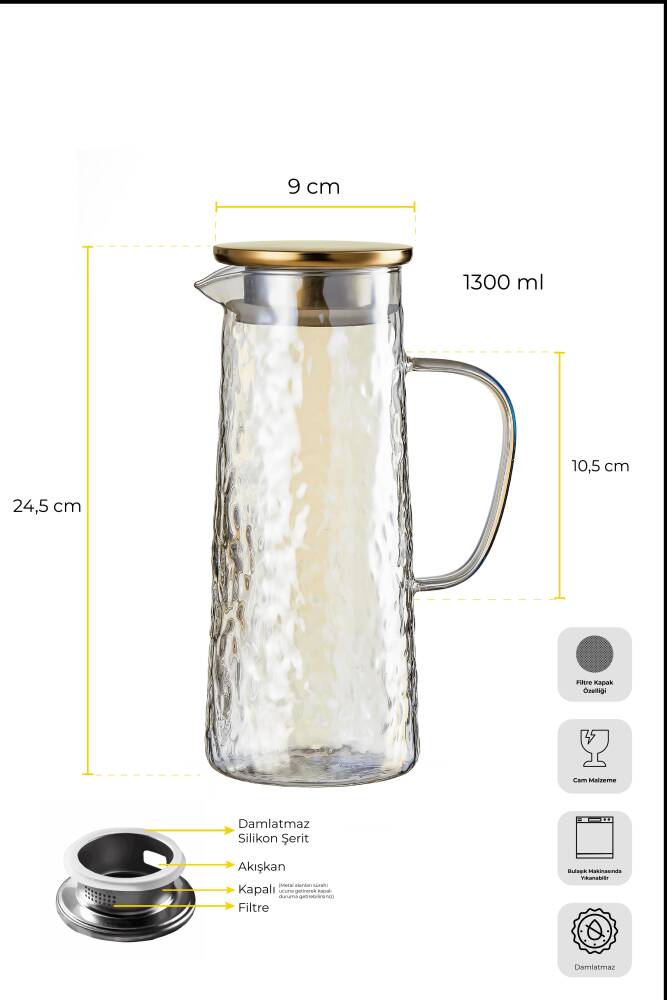 Sante Luster Cam Büyüsü Filtre Kapaklı Sürahi 1300ml - 5