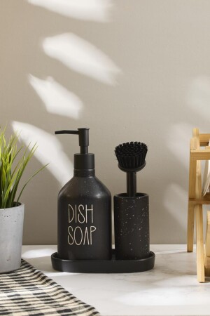 Sapone Black Fırçalı Sabunluk Set - 1