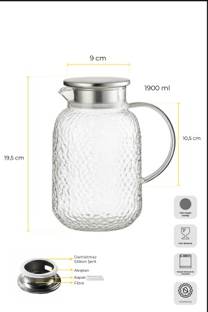 Savio Buzlu Cam Filtre Kapaklı Borosilikat Sürahi 1900ml - 5