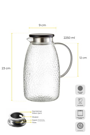 Savio Buzlu Şeffaf Ahşap Kapaklı Wood Sürahi 2250 ml - 4