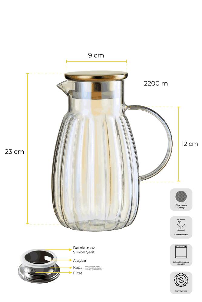 Savio Çizgili Yansıma Filtre Kapaklı Luster Sürahi 2200ml - 5