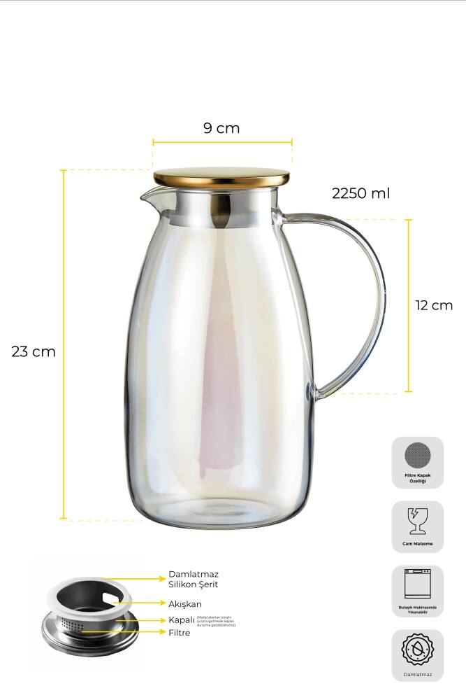 Savio Duru Parıltı Filtre Kapaklı Luster Sürahi 2250ml - 5