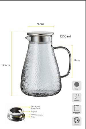 Savio Füme Buzlu Cam Parlaklığı Filtre Kapaklı Sürahi 2200ml - 5