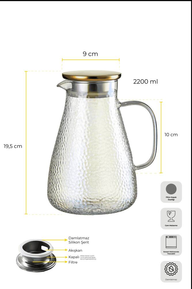 Savio Parlayan Buz Filtre Kapaklı Luster Sürahi 2200ml - 5