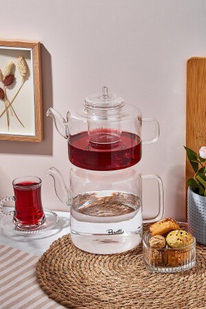 Tobby Borosilikat Şeffaf Cam Çaydanlık 1.1L+1.75L - 1