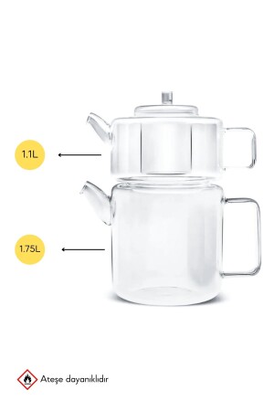 Tobby Borosilikat Şeffaf Cam Çaydanlık 1.1L+1.75L - 2