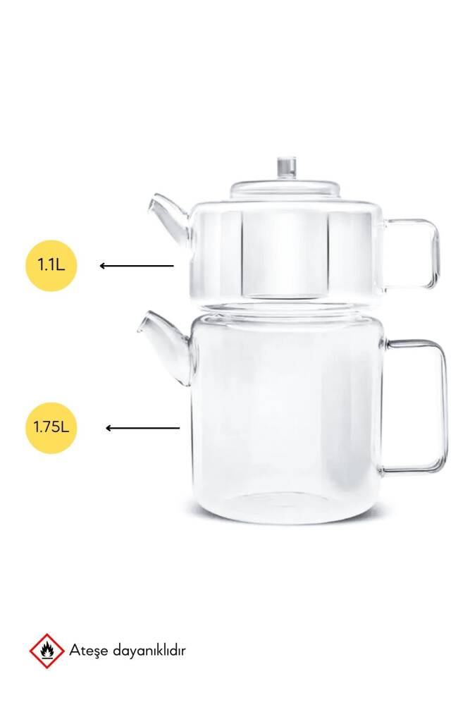 Tobby Borosilikat Şeffaf Cam Çaydanlık 1.1L+1.75L - 2